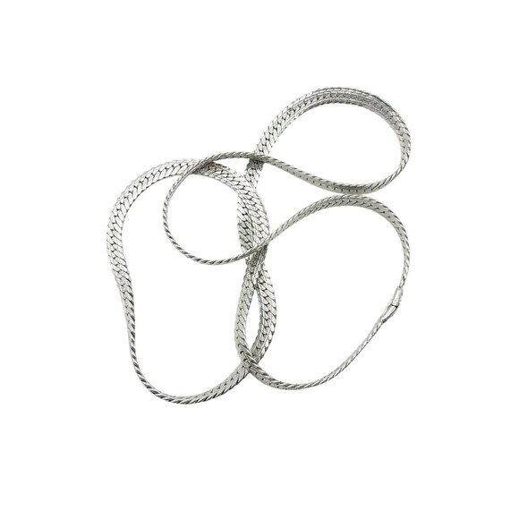 Vintage Stainless Steel Brushed Herringbone Chain Necklace - Picture 2 of 4